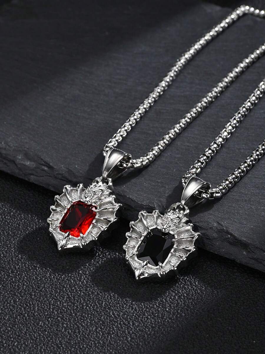 1pc Hip Hop Stainless Steel Black Zirconia Red Zirconia Dragon Claw Pendant Necklace For Men, Commute Jewelry Gift, Accessory - 2469 - View 1