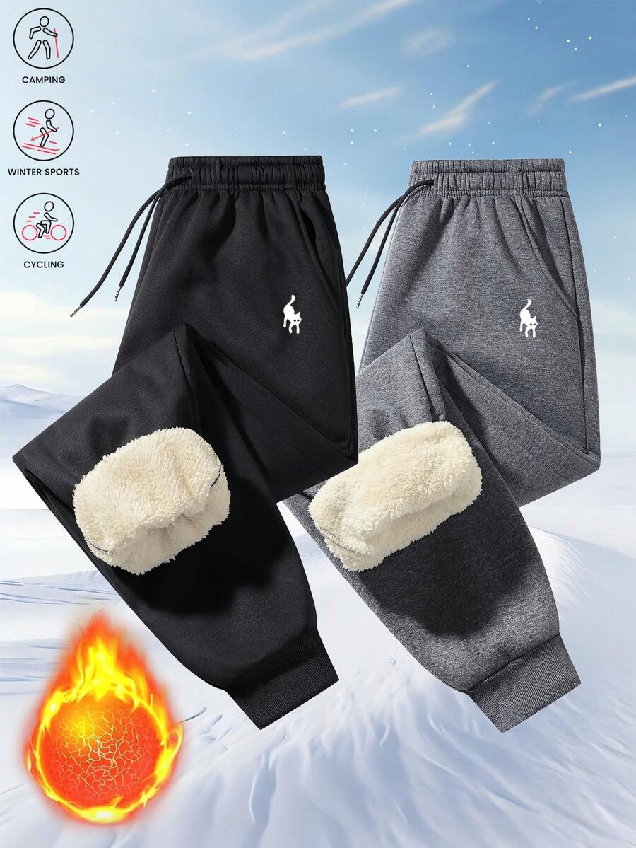 Women's Fleece Lined Joggers Regular Fit Winter Sports Pants With Pockets Running Casual Pants - Black - View 1