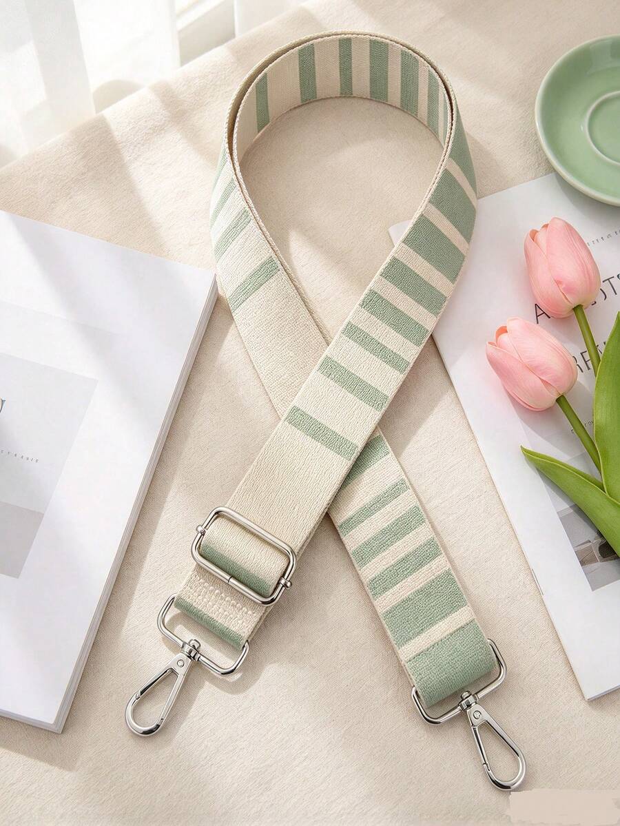 Wide Strap Replacement Bag Strap, Striped Adjustable Crossbody Bag Strap - Mint Green - View 1