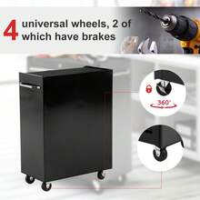 5-Drawer Chest, Lockable Steel Storage Cabinet With Wheels And Handle Box Garage, Workshop, Black - Black + Steel - View 6