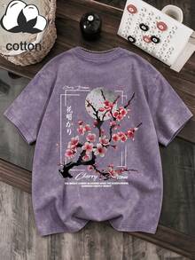 Plus Size Women's Washed Cotton Short Sleeve T-Shirt, Printed Design, Y2K Street Style, Halloween Autumn Plus Size Casual Summer Clothing - Medium Purple - View 9