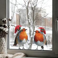 BRUP 1PC Christmas Robin Bird Static Window Cling, Pair Of Cute Robins ...