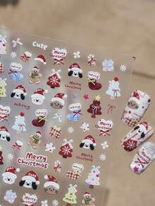 1Sheet Sweet Cartoon Christmas Nail Art Decals Santa‑Hat Animal Face Gingerbread Man Multicolor Tree Stocking Gift Box Snowflake Bow Cute Merry Christmas Design Self‑Adhesive Nail Sticker DIY Nail Decor For Christmas Gathering - Multicolor - View 5