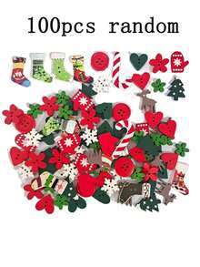 Random 200/100/50pcs Christmas Craft Button Set - Assorted Wooden Holiday Shapes, For Projects, Scrapbooking And Decor - Universal For Ages 14+, Non-Electric, Sewing Supplies, Fasteners, Buttons, Wedding Keepsake, Favors, Easter, Bridal Accessory - Multicolor - View 9