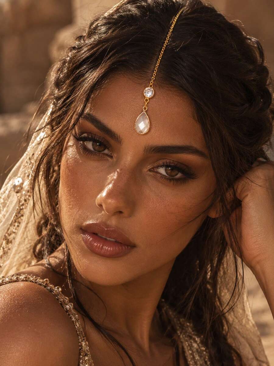 STONEFANS قطعة واحدة سلسلة جبهة بتصميم قطرة ماء، إكسسوار رأس تقليدي بأسلوب بوهيمي عصري للعروس وحفلات الزفاف - متعدد الألوان - مشاهدة 1