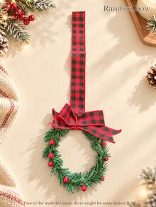 1pc Customized Embroidered Wreath Ribbon Hanging Ornament, Personalized Name Pendant With Bow And Berry Wreath Details, 5 Styles Available, Christmas Tree Home Decor, Ideal Holiday Gift For Family And Friends - Multicolor - View 11