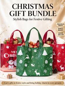 10pcs Christmas Gift Bags, Reusable Printed Tote Bags, Suitable For Holiday Party Gift Wrapping, Home Decor, Christmas Gift Packaging Supplies - Multicolor - View 2
