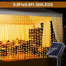1 Pc Solar-Powered Curtain String Lights, With 100/200/300 LEDs, Suitable For Weddings And Outdoor Decorations. Made Of Plastic And Paired With A Movie Theme, Perfect For Christmas, Terraces, Gardens, And Other Settings - Solar Powered Curtain Lights - View 1