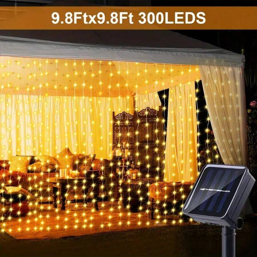 1 Pc Solar-Powered Curtain String Lights, With 100/200/300 LEDs, Suitable For Weddings And Outdoor Decorations. Made Of Plastic And Paired With A Movie Theme, Perfect For Christmas, Terraces, Gardens, And Other Settings - Solar Powered Curtain Lights - View 1