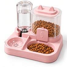 Pink 2-In-1 Cat Food And Water Dispenser, Gravity Feeder With Cat Ear Lid, 700mL Food Hopper And 400mL Water Bottle - 1L - View 8