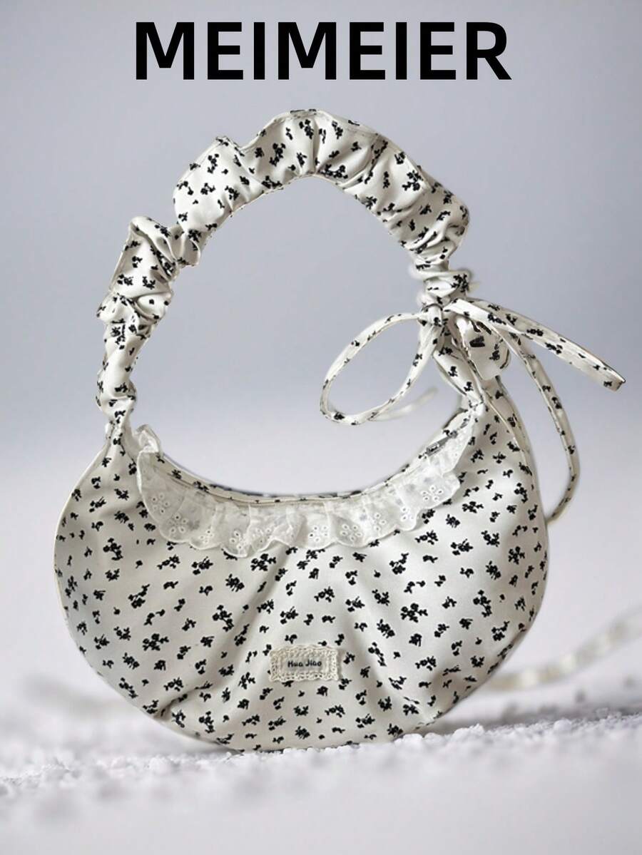 Women's Pleated Solid Color Casual Shopping Bag With Small Ruffles - White - View 1