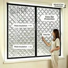 Black Thick Medium Opening Cotton Zipper Curtain, Windproof, Cold Proof, Blackout, Fully Sealed Household Window - Black-edged Zipper - View 2