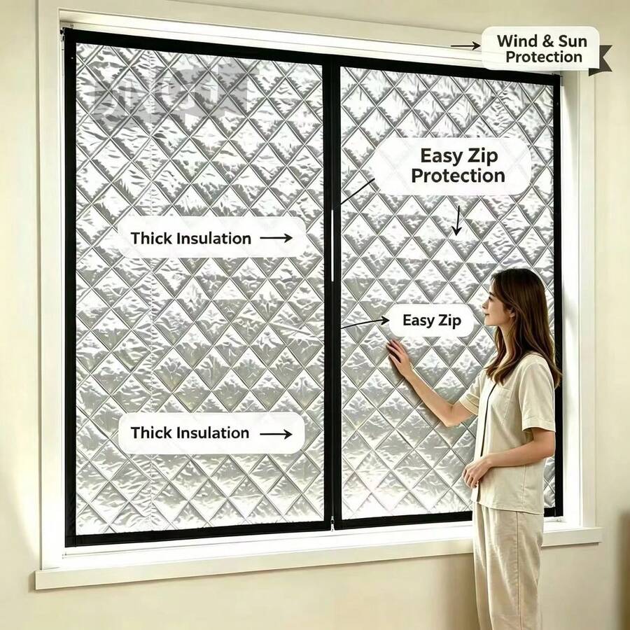 Black Thick Medium Opening Cotton Zipper Curtain, Windproof, Cold Proof, Blackout, Fully Sealed Household Window