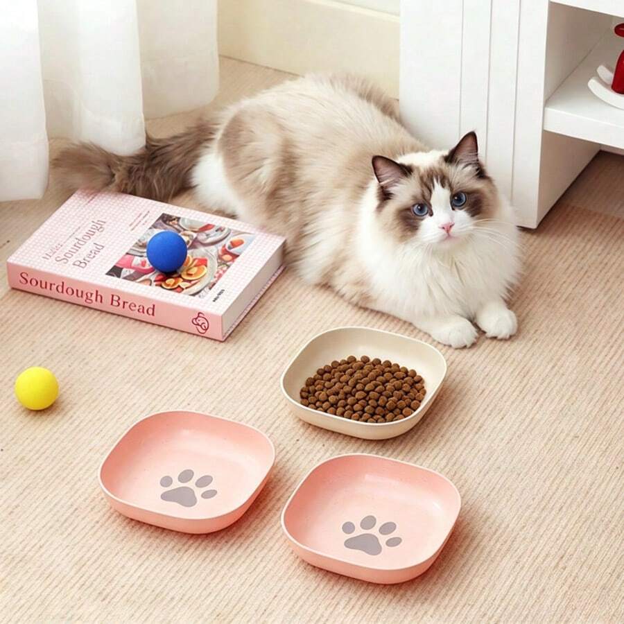 4PCS Cute Cartoon Design Non-Slip Plastic Pet Bowls, Easy To Clean, Perfect For Feeding And Watering, Fun Cat And Dog Food Dish, Battery-Free Operation, Multi-Functional Pet Bowl, Suitable For Kittens, Small Cat Breeds And Short-Clawed Felines - 300ml - View 1
