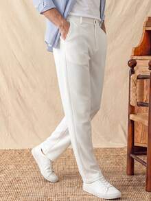glestore Men's Retro "Old Money" Style: Solid-Color Textured Casual Pants-Versatile For Everyday Wear, Commuting, And All Seasons - White - View 3