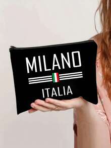 亞麻托特包套組，包含一個印有「Milan, Italy」的托特包和一個印有字母與花卉圖案的小收納袋，個性化禮品包裝，大包和小包組合，適合婚禮、生日、海灘、假期等場合，送給女性、母親、老師、朋友、伴娘、學生的完美禮物，也適合返校季 - 彩色 - 查看 7