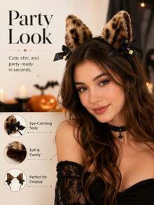 1 Piece Leopard Print Halloween Fox Ears – Cute Party Headband – Polyester Animal Ears – Cosplay Headpiece – Wearable, All-Season - Multicolor - View 2