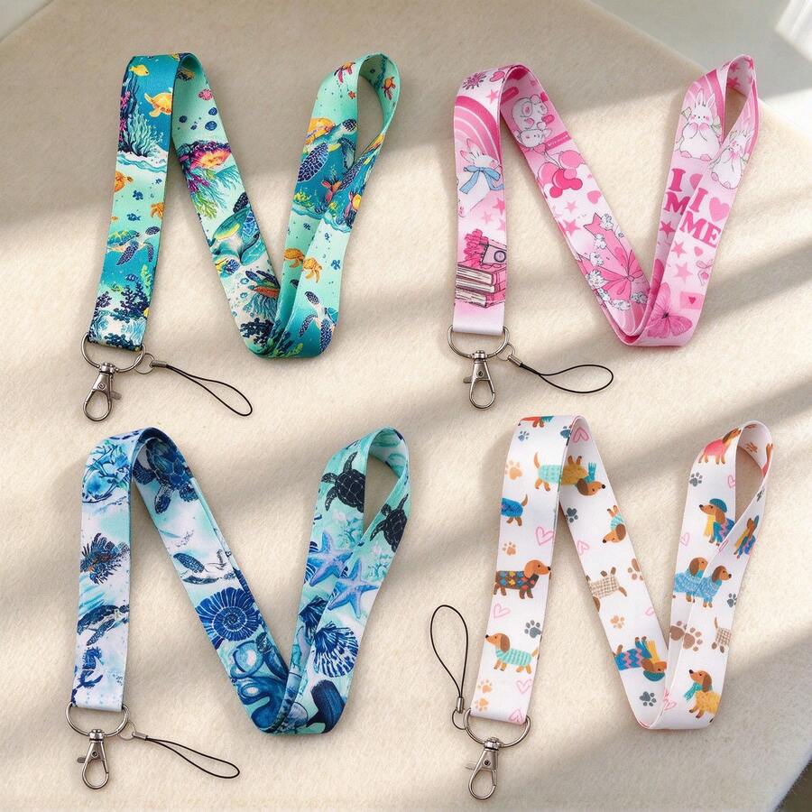 Cartoon Animal Lanyard, Ocean Turtle, Bunny & Dachshund Print Neck Strap, Phone Lanyard ID Card Holder Key Chain For Man Women - Multicolor - View 1