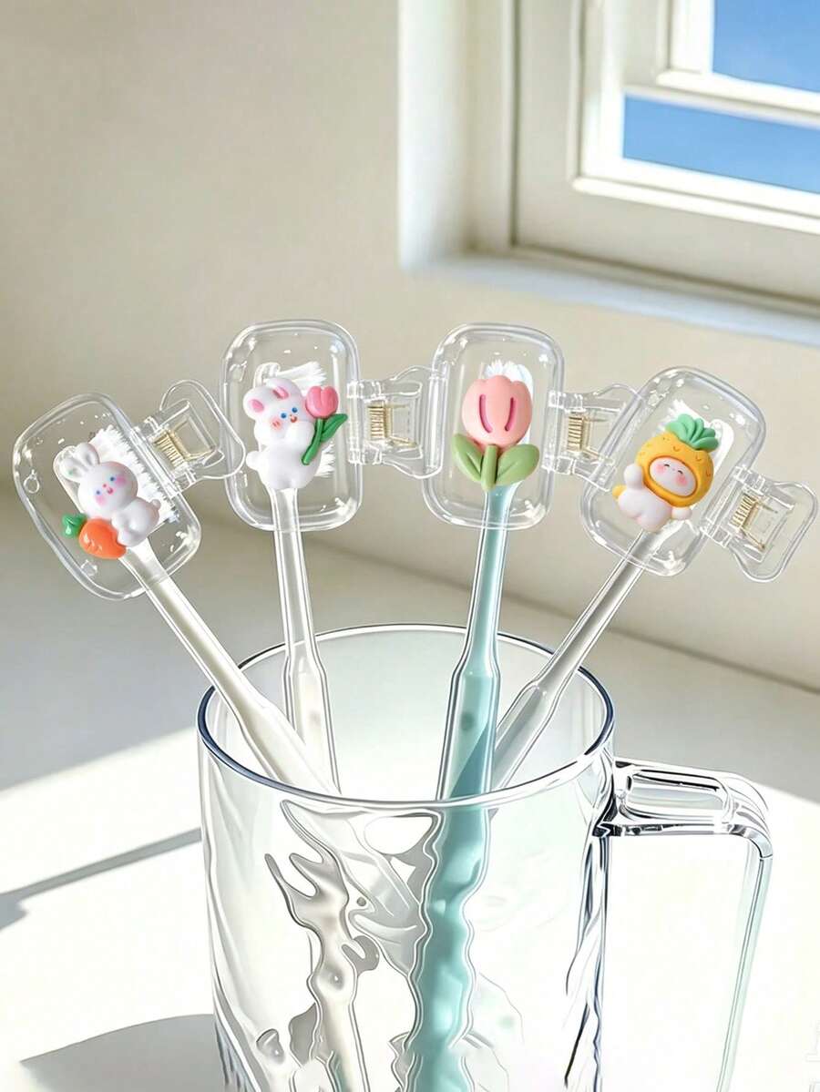 Cute Cartoon Rabbit And Flower Pattern Toothbrush Covers, Rabbit Themed Toothbrush Head Protector, With Ventilation Holes, Keeps Toothbrush Head Clean And Dry, Compact And Portable, Essential For Home, Dorm, Vacation Travel, Suitable For Birthday, Back To School, Business Trip, Party, Back To School Occasions, Perfect Easter, Birthday, Christmas, Valentine's Day, New Year, Wedding Gift.