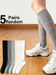 4-Season Sports Compression Calf Socks, Professional Fitness Running Compression Knee-High Socks, Breathable Sweat-Absorbing Solid Color High-Top Compression Socks For Women - Multicolor - View 1