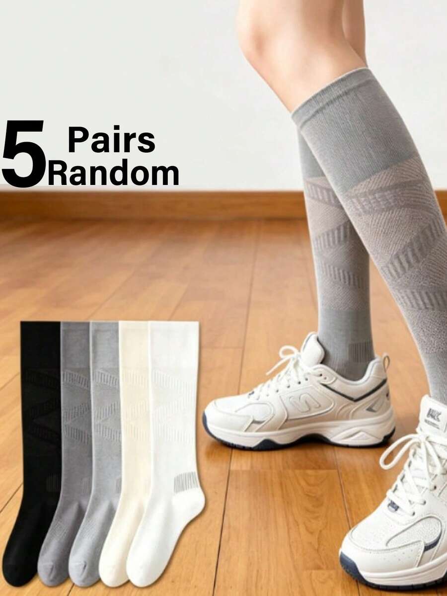 4-Season Sports Compression Calf Socks, Professional Fitness Running Compression Knee-High Socks, Breathable Sweat-Absorbing Solid Color High-Top Compression Socks For Women - Multicolor - View 1
