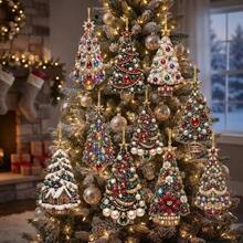 10pcs Pearl Diamond Painting Set, 2D Flat Christmas Tree Theme Wooden Tag Pendant, Suitable For Beginners, Christmas Tree Decoration, Window Home Decor, Holiday Handmade Gift, Gift For Pet Lovers - Sets - View 7