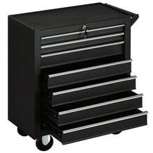 7-Drawer Rolling Chest On Wheels, Lockable Cabinet With Side Handle, Metal Box Trolley Garage, Workshop, Matte Black - Black + Steel - View 8
