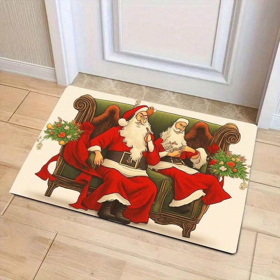 1 buah Karpet Natal Terlaris Baru - Dekorasi Harian - Dekorasi Liburan - Natal - Motif Santa Claus Duduk di Sofa, Cocok untuk Ruang Tamu, Kamar Tidur, Dalam Ruangan - Dapat Dicuci dengan Mesin - Bahan Flanel, Tekstur Lembut, Ramah Kulit, Tidak Berbulu, Mudah Perawatan, Tidak Berbau - Sempurna untuk Dekorasi Rumah, Dekorasi Ruangan, Karpet Ruang Tamu, Karpet Kamar Tidur, Karpet Kamar Mandi, Karpet Dapur, Karpet Area, Dekorasi Hotel - Karpet Area, Dapat Digunakan Sepanjang Musim - MultiWarna - View 1