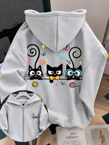 1 buah Jaket Anak Perempuan Remaja dengan Lapisan Termal Tebal Hangat dan Berkerudung dengan Resleting, Atasan Lengan Panjang untuk Siswa dan Anak-anak Musim Gugur/Dingin - Grey - View 2