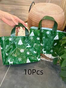 10pcs Christmas Gift Bags, Reusable Printed Tote Bags, Suitable For Holiday Party Gift Wrapping, Home Decor, Christmas Gift Packaging Supplies - Multicolor - View 14