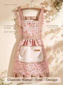 Women's Custom Floral Ruffle Apron Dress - Cute Princess Style Kitchen Apron With Towel, Oil-Proof Cooking Apron, Suitable For Home, Baking, Cleaning, Decorative Apron With Pockets, Oil-Proof Apron, Custom Homewear, Pastoral Style Apron, Gift For Her Home Chef Apron, Adjustable Vintage Apron, Create Housewife Look - Multicolor - View 1