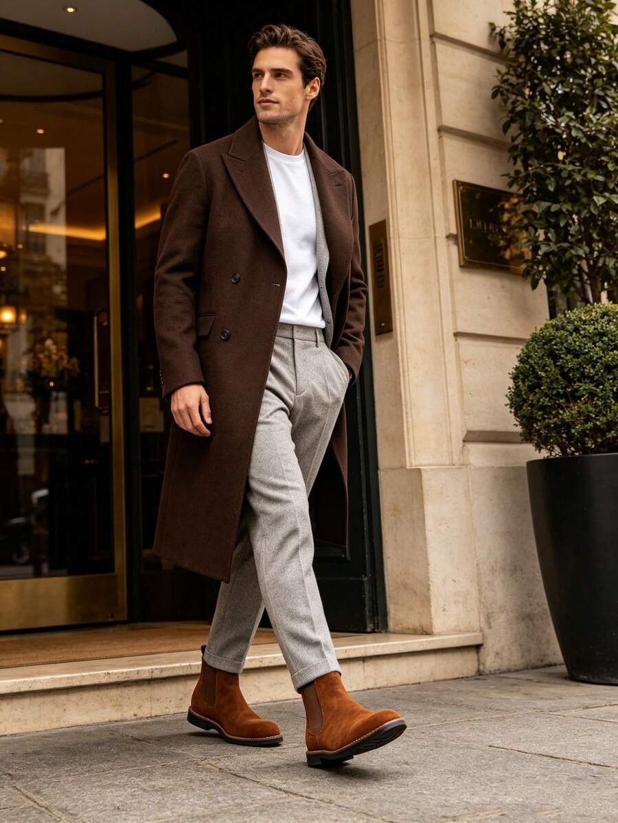 Men's Chelsea Boots Round Toe Low Heel Ankle Boots For Daily Wear - Brown - View 1
