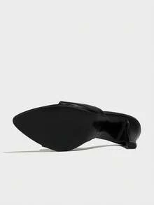 Solid Color Casual PU Leather Halloween High Heel Slippers For Outdoor All Seasons - Black - View 3