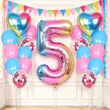 Rainbow Gradient Foil Balloon Set, Includes Gradient Heart Foil Balloons, Big Number Foil Balloon, Latex Balloons And Confetti Balloons, Kids Birthday Party Decor, Colorful Party Decorations, Photo Backdrop, Birthday Celebration Supplies - View 19