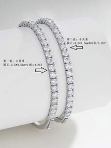 Besthing 1pc S925 Sterling Silver Classic Single Row Moissanite Tennis Bracelet Bangle For Women, Anniversary Date Holiday Gift Accessory - Silver - View 4