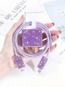 Set Casing Charger Bling 5 Buah, Kompatibel dengan Apple 11/12/13/14, Termasuk Stiker Berlian Berkilau, Pelindung Kabel - Bahan TPU, Kompatibel dengan Charger Apple 18W/20W - Beraneka warna - View 22