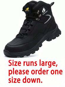 Men's Microfiber Leather Steel Toe Boots, Comfortable Rubber Sole Work Boots, Lightweight And Puncture-Resistant, Suitable For Warehouse, Gardening - Black - View 8