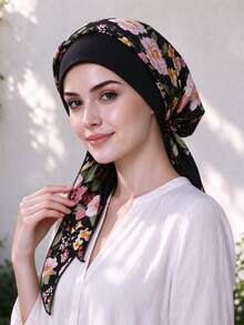 CONFLASS Floral Pre‑Tied Turban Hijab Cap,Soft Stretch Inner Bonnet With Long Printed Scarf, Muslim Headscarf Chemo Headwear For Hair Loss,Daily Head Wrap - Multicolor - View 7
