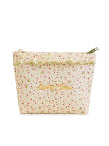 Fresh Floral Print Makeup Bag, Cute Embroidered Sanitary Pad Storage Bag, Ruffle Edge Decoration, Lightweight Small Item Storage Bag, Large Capacity Makeup Brush Storage Bag/Pencil Case, Minimalist Portable Travel Makeup Bag - Multicolor - View 12