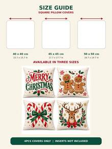 4 Buah Sarung Bantal Natal Vintage Motif Kue Jahe Permen, Dekorasi Liburan Amerika dengan Teks Rusa Kutub dan Permen Tongkat, Cetakan Satu Sisi, Isian Bantal Tidak Termasuk - MultiWarna - View 8
