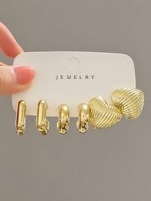 3-9 Pairs Thick Gold Plated Earrings Set, Women's Hypoallergenic Thick Gold Earrings, Multi-Element New Fashion Earrings Set - Gold - View 2