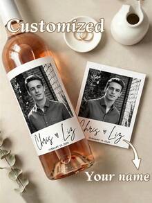 Customized Photo Wine Labels With Text - Personalized Wine Bottle Labels For Wedding & Engagement Party - Wedding Favor Wine Labels - Multicolor - View 1