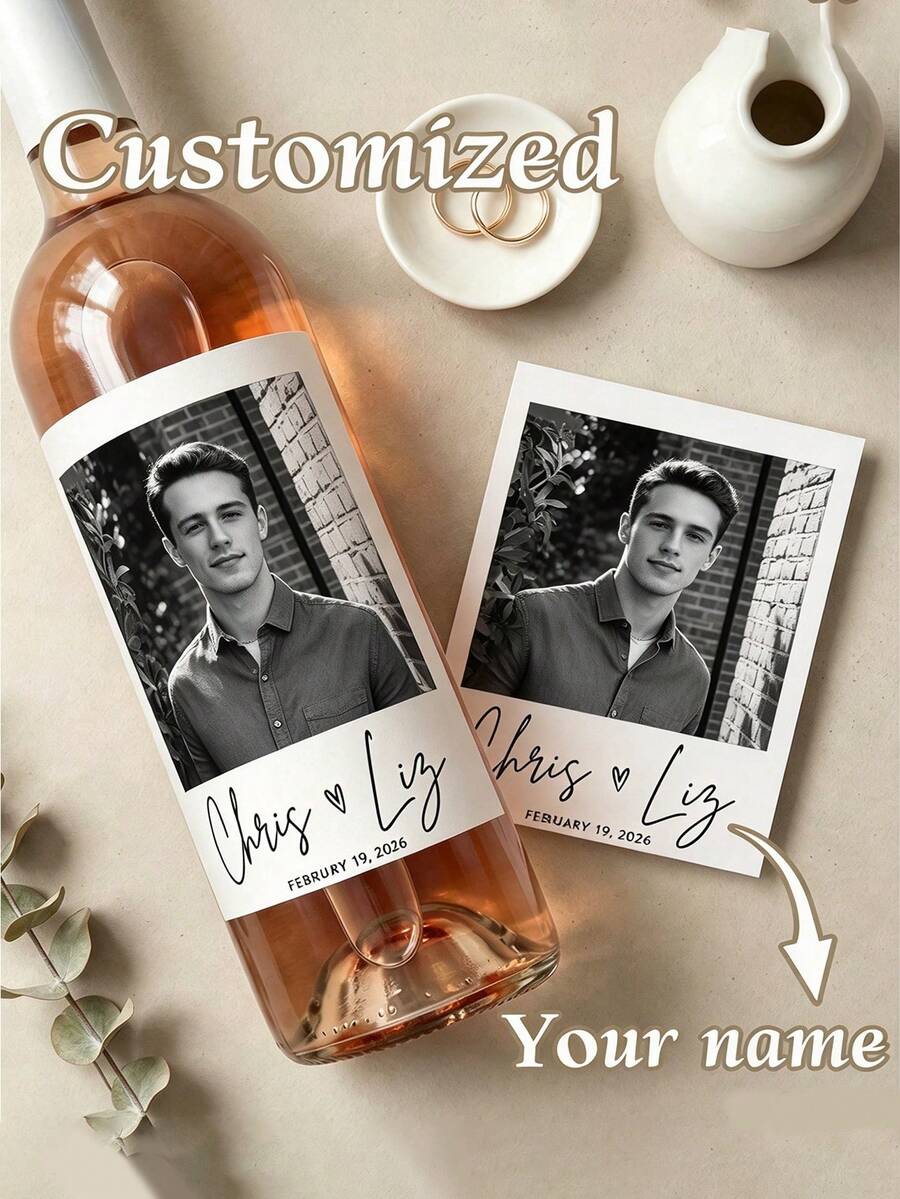 Customized Photo Wine Labels With Text - Personalized Wine Bottle Labels For Wedding & Engagement Party - Wedding Favor Wine Labels - Multicolor - View 1