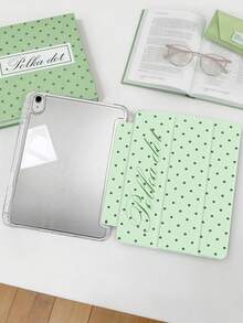 1件薄荷綠波點平板保護殼，可文字客製化/個性化客製，適用於 iPad Mini6/Mini7/10.2/10.5/10.9 (Air4-Air8)/Pro 11/10th Gen/A16/Pro 11 2024 機型，彩繪圖案平板殼，透明壓克力背殼，三折支架，自動休眠/喚醒，內建筆槽，不含筆，部分機型附鏡頭框 - 薄荷綠 - 查看 4