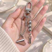 1pc/2pcs Unisex Alloy Paper Airplane Pendant With Beaded Five-Point Star Tassel Charm Keychain, Creative Personalized Keyring Bag Charm, Couple Pendant - Silver - View 2