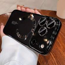 1pc Transparent Magnetic Phone Case With Phone Stand, Compatible With IPhone 18 17 16 15 14 13 12 11 Pro Max Pro Plus, 16e 17e, Electroplated Glossy Edge, Integrated Large Camera Window, Shockproof Transparent Protective Phone Case With Lens Protector Film, Fashionable Phone Case - Black - View 3