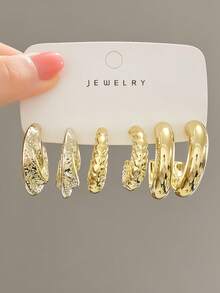 3-9 Pairs Thick Gold Plated Earrings Set, Women's Hypoallergenic Thick Gold Earrings, Multi-Element New Fashion Earrings Set - Gold - View 7