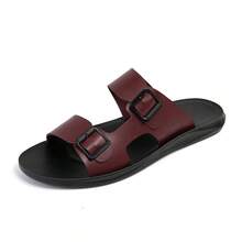 New Summer Vacation Style Men's One-Strap Slide Sandals, Fashion Casual Indoor/Outdoor Dual-Use Comfortable Open-Toe Flat Sandals - Red Brown - View 4
