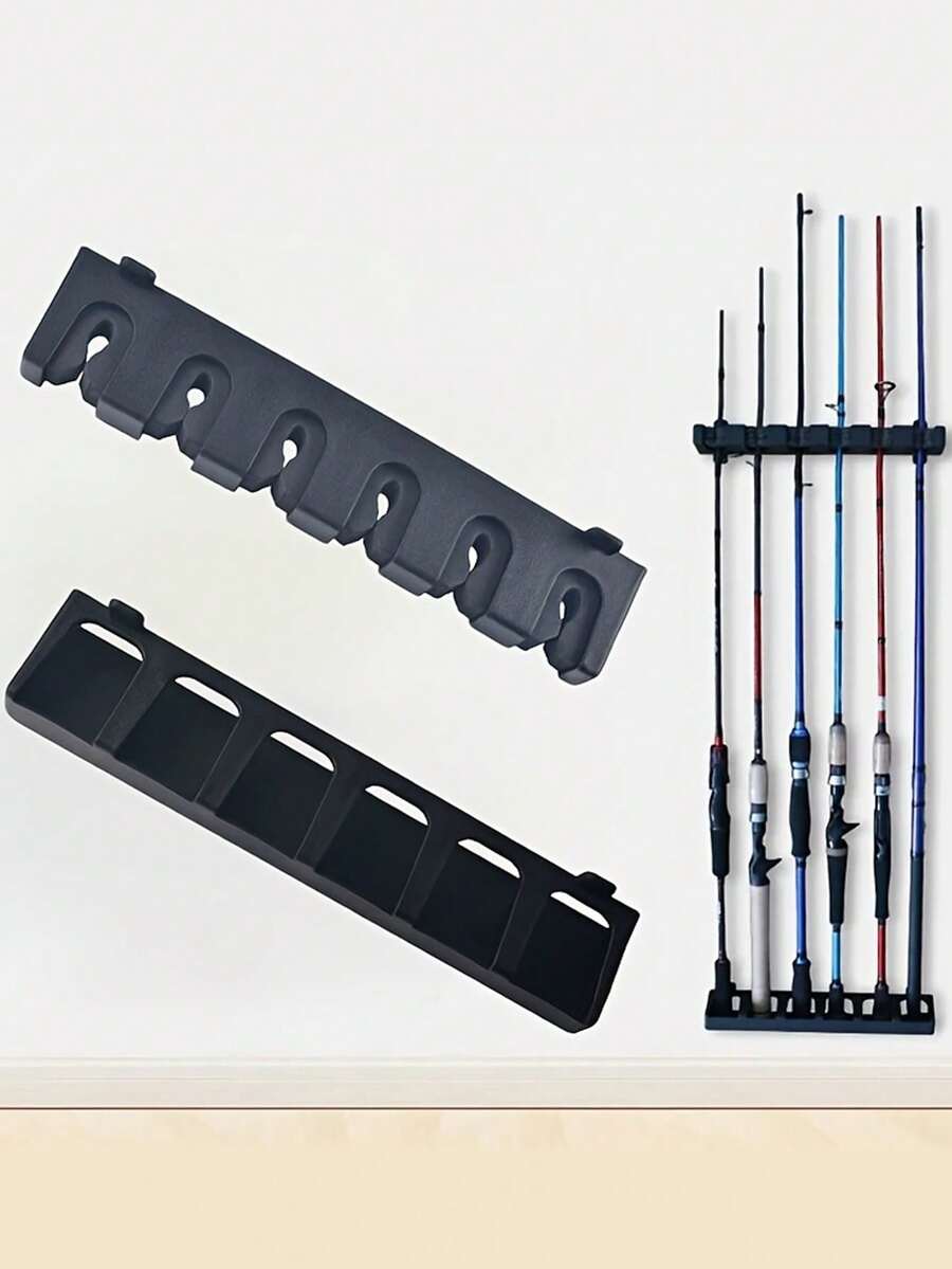 1 Set Wall-Mounted Fishing Rod Rack, Colorful 6-Hole Wall-Hanging Lure Rod Holder, Net Storage Rack, Fishing Rod Display Stand - Multicolor - View 1