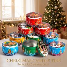 HIZTGHC 8pcs Christmas Print Empty Metal Candle Jars With Lids, Multiple Holiday Pattern Candle Jars, DIY Candle Making Containers, Suitable For Christmas Home Decor, Christmas Gifts, Room Decor, Home Decor And Holiday Craft Projects - Christmas Style 8PCS - View 11